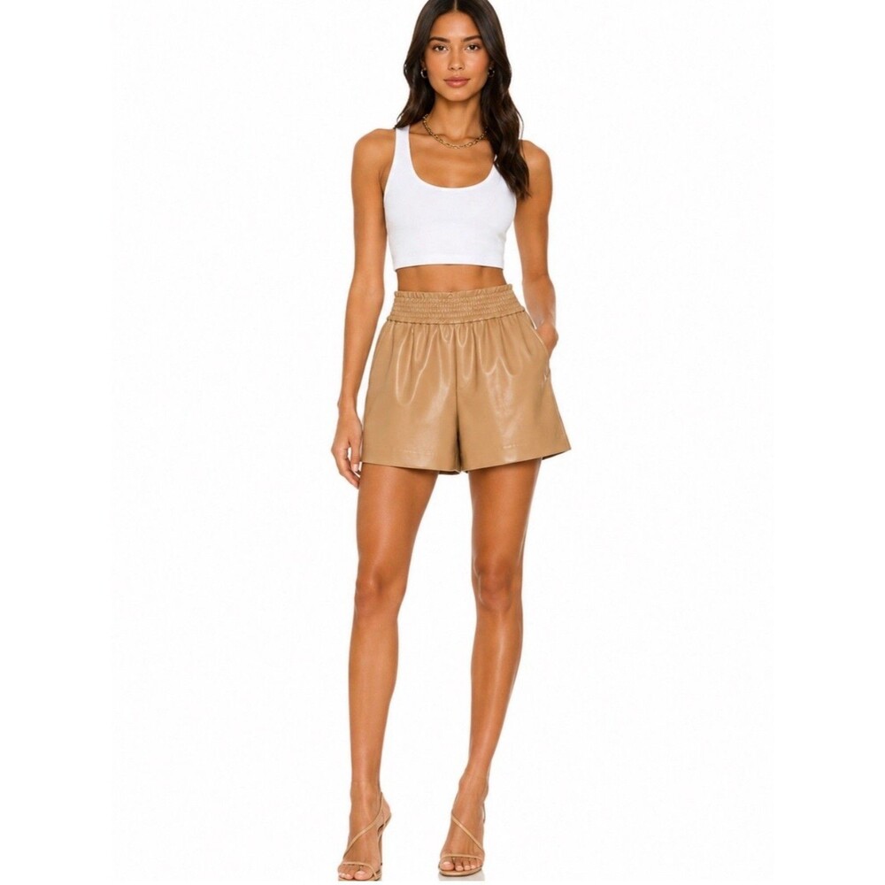 ALC Kaleb Faux Leather Tan Shorts Smocked Waist Women's S Quiet Luxury Chic
